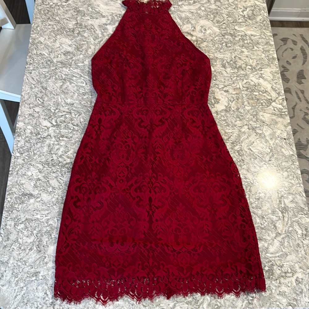 Gorgeous Merlot red lace dress keyhole back with stretch size 6